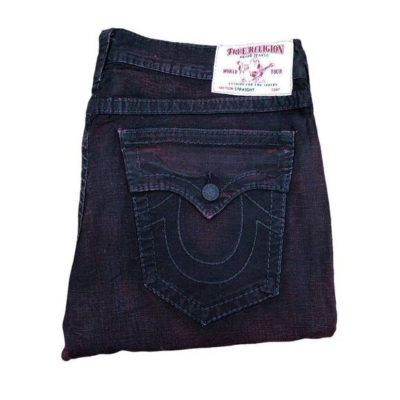 True Religion Jeans Size 40 STRAIGHT BIG T Black/Red - Picture 1 of 15